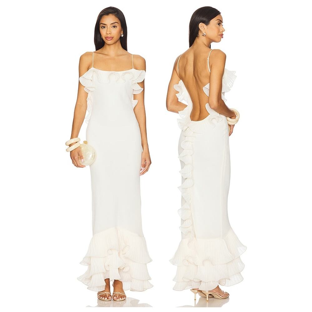 DELFI Delina Maxi Dress Tiered Ruffle Party Formal Bridal Wedding Prom Evening S
